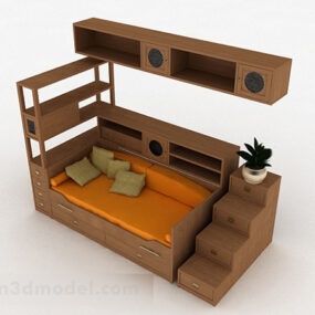कैबिनेट 3डी मॉडल के साथ लकड़ी का बिस्तर