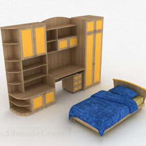 Wooden Bed Cabinet Combination 3d model