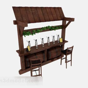 نموذج خشبي لبار البيرة البني ثلاثي الأبعاد