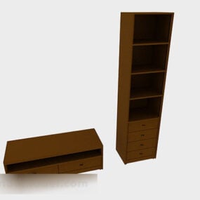 Wooden Brown Combination Hall Cabinet 3d model