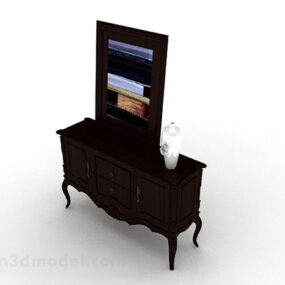 Modelo 3d de armário de escritório decorativo marrom de madeira