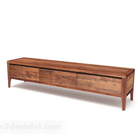 Wooden Brown Long Tv Cabinet 3d model
