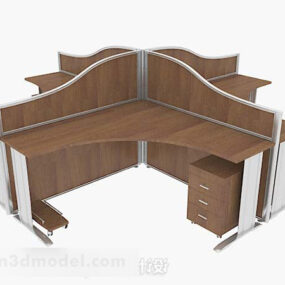 مكتب خشبي بني متعدد الأشخاص نموذج ثلاثي الأبعاد