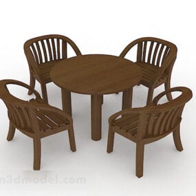 Wooden Brown Round Table Chair Set 3d model