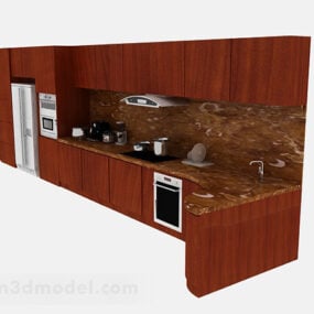 ست کابینت آشپزخانه چوبی قرمز مدل سه بعدی