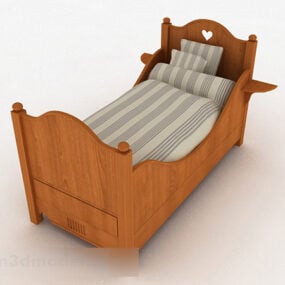Wooden Children Single Bed 3d model