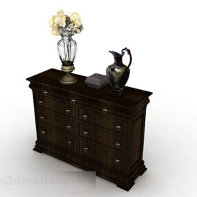 Mueble recibidor de madera marrón oscuro modelo 3d