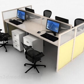 나무 책상 의자 조합 3d 모델
