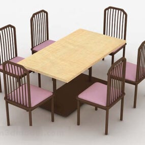 3д модель деревянного обеденного стола и стульев
