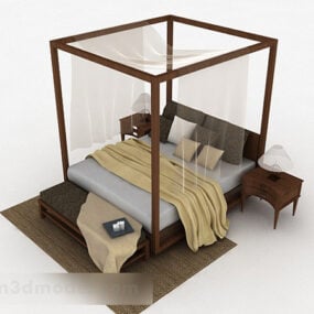 Wooden Poster Double Bed 3d model