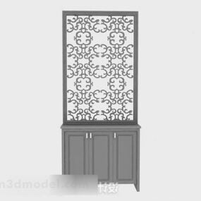 Armário de entrada com divisória cinza de madeira modelo 3d