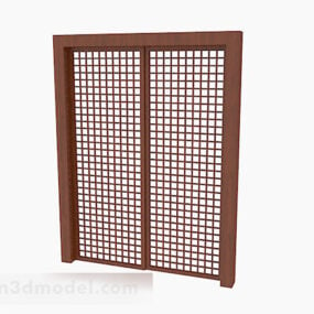 Wooden Grid Pattern Sliding Door 3d model