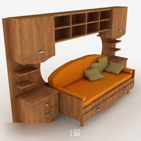Sofá de madeira com gabinete modelo 3d