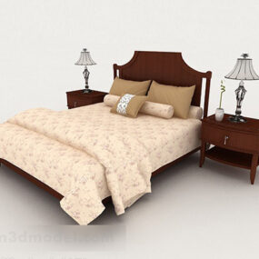 Wooden Home Yellow Double Bed 3d model