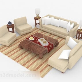 Wooden Light Brown Combination Sofa 3d model