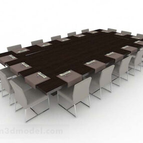 Wooden Long Conference Table 3d model