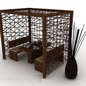 Venkovní pavilon s jídelním stolem židle 3D model