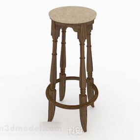چهارپایه میله ای رترو قهوه ای چوبی مدل سه بعدی