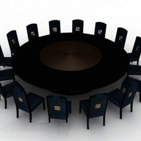 Wooden Round Dining Table Chair Set 3d model