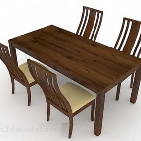 Wooden Simple Brown Dining Table And Chair 3d model