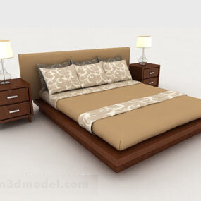 Cama doble casera marrón simple de madera modelo 3d