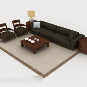 Wooden Simple Dark Gray Sofa 3d model