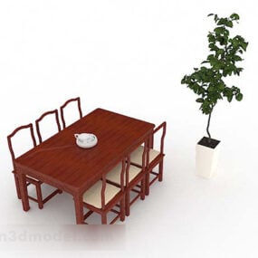 Moderner Esstisch und Stuhl aus Holz, 3D-Modell