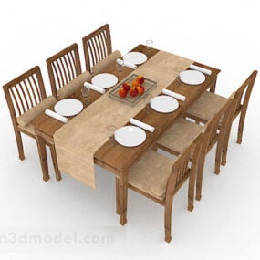 طقم كراسي طاولة طعام خشبي بسيط V1 نموذج ثلاثي الأبعاد