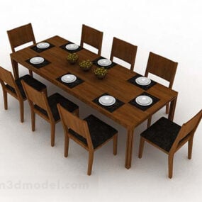 Wooden Rectangular Dining Table Set 3d model