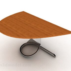 木製のシンプルな半円形の机の3Dモデル