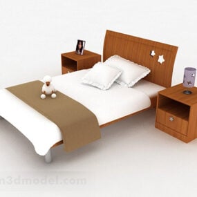 Wooden Simple Single Bed 3d model
