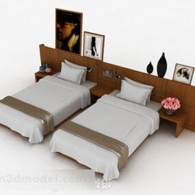 木製のシンプルなシングルベッドの組み合わせ3Dモデル