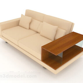 Wooden Simple Warm Yellow Double Sofa 3d model