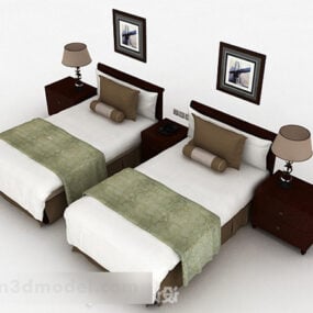 Wooden Twin Single Bed Combination 3d model