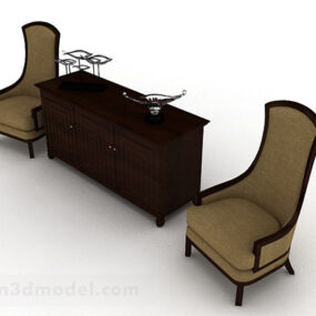 Wooden Table And Chair Combination V1 3d model