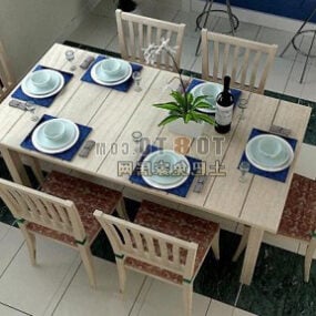 Дерев'яний стіл стілець комбінована 3d модель меблів