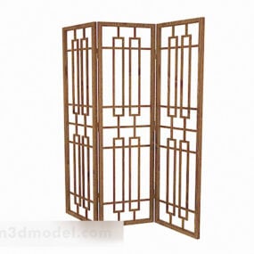 Wooden Three-sided Hollow Screen 3d model