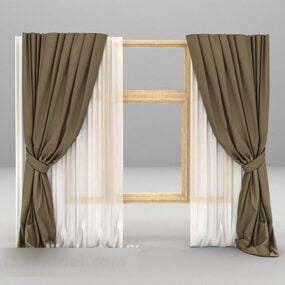 Wooden Window Curtain 3d model