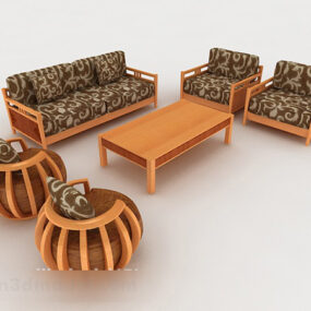 نموذج ثلاثي الأبعاد للأريكة الخشبية باللون الأصفر والبني