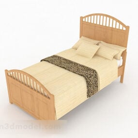 Modelo 3d de cama de solteiro amarela de madeira