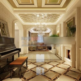 Lorong Villa Dengan Model Interior Piano 3d