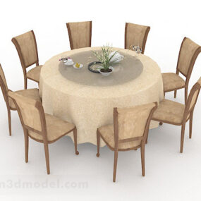3д модель желто-коричневого ресторанного стола и стула