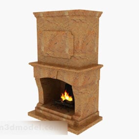 Yellow Brown Stone Fireplace 3d model
