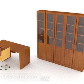 Yellow Brown Study Desk Cabinet Set 3d model