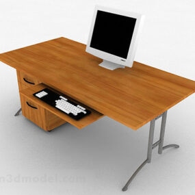 Yellow Brown Wooden Desk 3d model