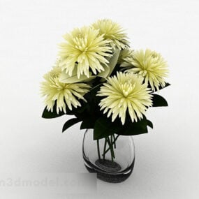 노란 꽃 국화 유리 꽃병 3d 모델
