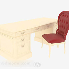 Yellow Wood Desk Chair 3d model