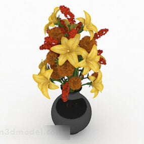 โมเดล 3 มิติแจกันดอกไม้บ้านดอกไม้สีเหลือง