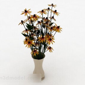Yellow Flowers Interior Vase Decor 3d model