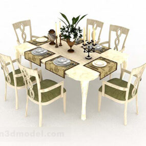 Tavolo da pranzo e sedia domestici gialli modello 3d